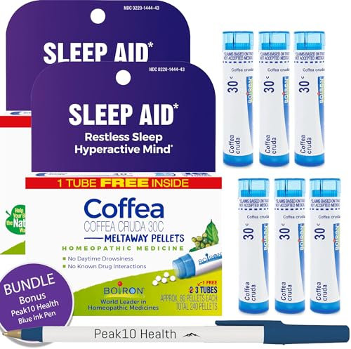 Boiron Coffea Cruda 30C - 6 Total Blue Tubes - Homeopathic Sleep Aid for Restless Sleep, Mental Hyperactivity, Racing Thoughts, and Difficulty Sleeping with Blue Ink Pen