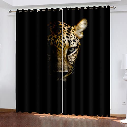 Verdunkelungsvorhang Kinderzimmer Vorhänge Blickdicht 200X200Cm (Bxh) Gardinen Mit Ösen 2Er Set, 3D Abstrakter Kunstleopard Muster Thermovorhang Für Schlafzimmer Küche Fensterdekoration