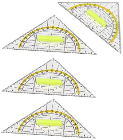 4 Stück Geodreieck mit Griff Geodreieck Flexibel Set,16cm Kunststoff Lineal Geo Dreieck Transparent Zeichendreieck Winkelmesser,Geodreieck Klein Groß zum Zeichnen für Studenten Büro Designer Malerei