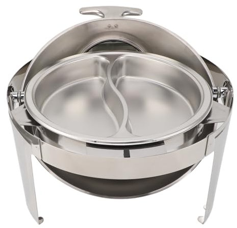 Chafing Dish, Chafing Dish-Set aus Hochglanzpoliertem Edelstahl, Sichtbarer Glasdeckel mit Hydraulischer Dämpfung für Party (Pfanne mit 2 Fächern)