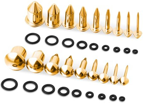 Longbeauty 9 Paar Piercing Ohrplugs Stretching Kit aus Edelstahl Punk Ohrdehner Dehnstäbe Ohrschmuck Einzelne Flare Gauges, 1.6MM-10MM, Kegel, Gold