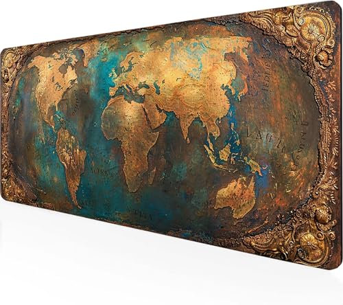 Tapis de Souris XXL Gaming Carte du Monde Grand Tapis de Souris (1500 x 800 mm), Gaming Accessoire Jaune Tapis de Souris Gamer Antidérapante Résistant à l'eau Mouse Pad pour Les Jeux Bureau,Cadeau 1-S