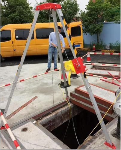 Stativ für beengte Räume, robustes Halterungsset aus Aluminium für die Brandrettung im Notfall mit Sicherheitsgurten, 1200 1800 2600 lbs Winde, 1,34 m – 2,14 m verstellbare Beine (20 m/65' L