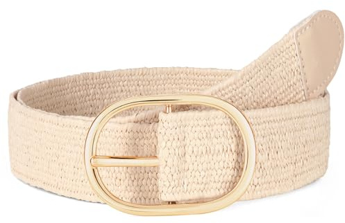SUOSDEY Damen Strohgürtel, geflochtener Boho Gürtel, elastischer geflochtener Gürtel für Kleider Hosen Jeans Stretch Taillengürtel beige