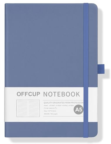 OFFCUP A5 journal anteckningsbok, 192 sidor inbunden linjerad anteckningsbok, tjock läderdagbok för kvinnor, ingen luftning för att skriva, anteckningsblock för kontor skola resor (blå)