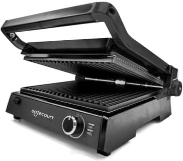 Safecourt Kitchen – Kontaktgrill 4-in-1 – Sandwichmaker, Panini Grill, Tischgrill elektrisch & Toaster – XXL Grillfläche (4 Sandwiches/12 Burger) – Abnehmbare PFAS-freie Platten – 2000W