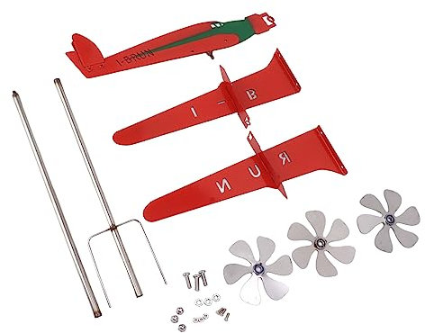 Glomora Metal Aircraft Moulin à Vent - Rouge, Fer et Acier Inoxydable, 336g, Hauteur d'assemblage de 58 cm, pour Les Jardins et Les Maisons