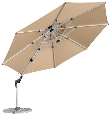 anndora Alu Ampelschirm 400 cm mit Kurbel – runder Sonnenschirm 360° drehbar, schwenkbar & neigbar – wetterfest & UV-Schutz – inkl. Standkreuz (Dark Natural)