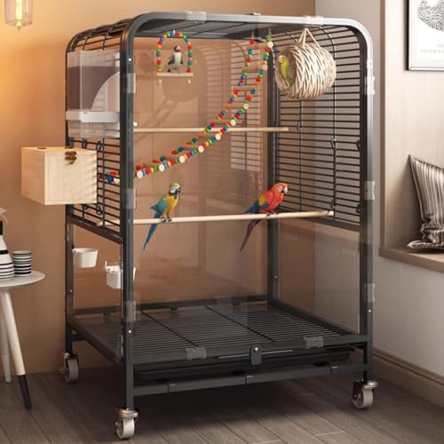 Transparenter Kanarienvogel Käfig, Vogelkäfig XXL, mit Komplettem Zubehörsatz, for Kleine Nektarvögel, Indigokehlvögel, Munias, Drosseln Usw(Black)