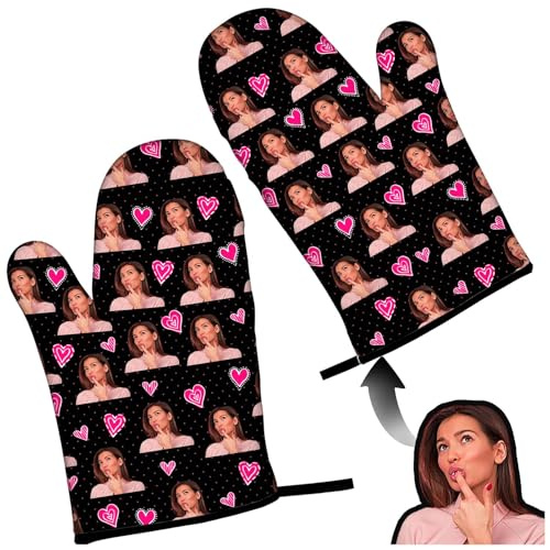 Personalisierte Ofenhandschuhe, LucBuy Set mit Küchenhandschuhen und Topflappen mit Fotomotiv, Witzige Geschenke, Volldruck Hitzebeständiges Backzubehör zum Kochen, Grillen und Grillen (A1)