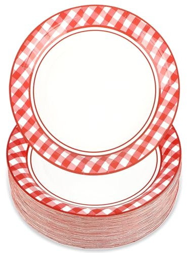 ktxaby 100 piatti a scacchi rossi e bianchi, usa e getta da 17,8 cm, piatti da dessert in carta scozzese, stoviglie per barbecue da campeggio, addio al nubilato, forniture per feste di compleanno, per