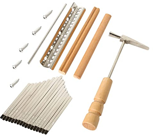 Selbstgemacht Daumenklavierzubehör 17 Tasten für Kalimba Satz Holz Metall | 1 Satz für Kinder, Leicht zu Montieren und Elastisch, mit Schlüsseln, Sattel, Brücke, Hammer