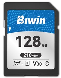 Biwin SD210 SD-Karte 128GB, SDXC V30 4K UHD Klasse 10, robuste UHS-I-Speicherkarte für Kamera, bis zu 210 MB/s Lesegeschwindigkeit, professionelle Lösung für Kreatoren