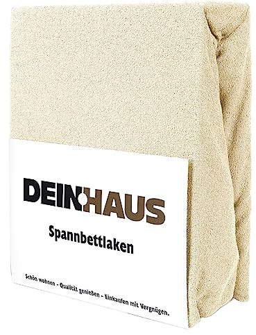 DH DEIN.HAUS Frottee Weiches Spannbetttuch 180 x 200 cm – Baumwolle, mit Gummizug, pflegeleicht, Bettlaken – Farbe: Ecru