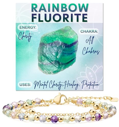 Farfume Fluorite Arcobaleno Bracciale Pietre Naturali per Donna Perle in Pietra Naturale da 4mm Gemme Lavorate a Mano Gioielli Ideale Regalo