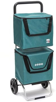 Sidebag Modulobag Chariot de Courses 2 Roues - 2 Sacs Amovibles 20L Dont 1 Isotherme - Structure Pliable, Léger et Compact - Support Rigide - Fabriqué en France (Bleu Canard)