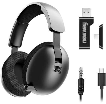 NEWWAY NH251 Casque Audio sans Fil - Microphone rétractable - Triple Mode WiFi 2.4 GHz/BT/Jack 3.5mm - Récepteur USB/USB-C, pour PC,Ordinateur Portable,Smartphone,Consoles,Tablette et Mac (Noir)