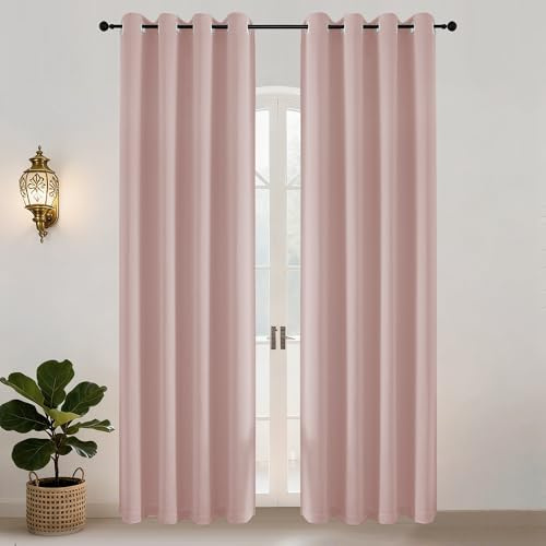 Simplebrand Thermovorhang Gegen Kälte Wohnzimmer Gardinen mit Ösen 2er Set, Rosa H 245 x B 140 cm Verdunkelungsvorhang Rosa Wärmeisolierende Vorhänge Verdunkelung Thermal Curtains