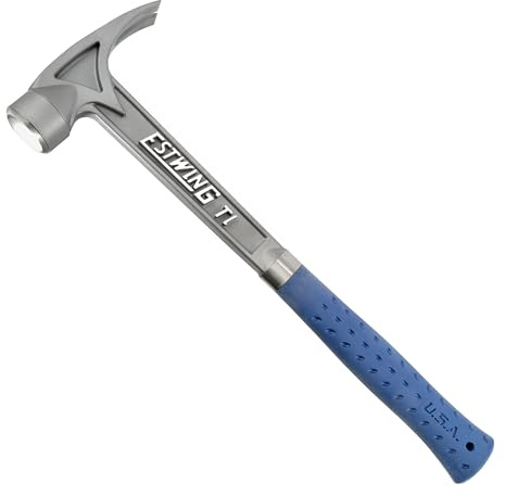 ESTWING Titanium Hammer - 13 oz Professional Claw Hammer with Smooth Face & Blue Shock Reduction Grip - TIBL