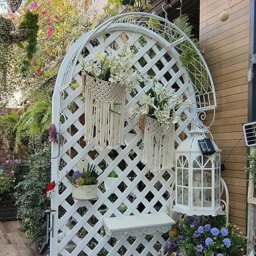 Treillis d'arche de jardin en métal blanc - Pergola semi-circulaire pour roses - Décoration murale d'entrée - 100 cm - Pour fenêtres et portes
