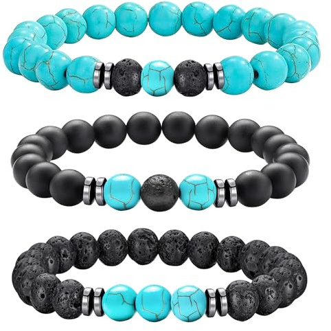 JUZICHEN 3 st pärlarmband 16-21 cm för kvinnor, justerbart damarmband natursten armband kvinnor tigeröga, 8 mm stenarmband damer smycken present, Medium, Rostfritt stål, Rostfritt stål