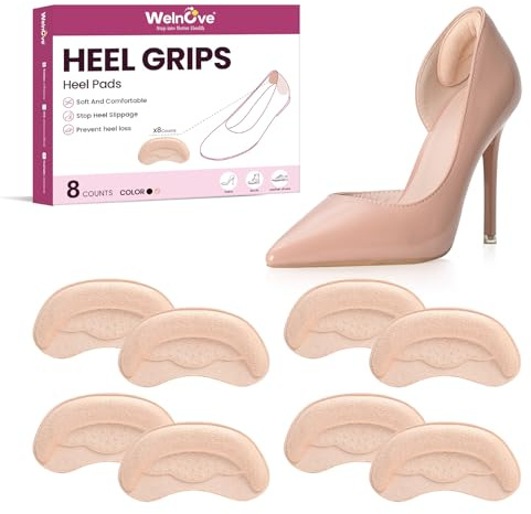 Welnove Heel Cushion Pads - Large Area Heel Pads - 4 Paris Heel Grips for Ladies Shoes Prevent Slipping, Rubbing, Foot Pain, Improve Heels, Pumps, Shoe Fit - Heel Protectors for Shoes Too Big