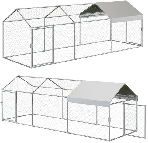 Gallinero de metal, 3 x 1 x 1 m, gran cercado con cerradura de seguridad y cubierta impermeable para techo, de acero galvanizado, con puertas, gallinero exterior para jaula de pájaros y otros animales