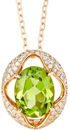 Bishilin Kette 45CM Damen mit Anhänger, Halskette 585 Gold Blume mit 1.8ct Oval Peridot und Diamant Anhänger Kette für Frauen Hochzeit