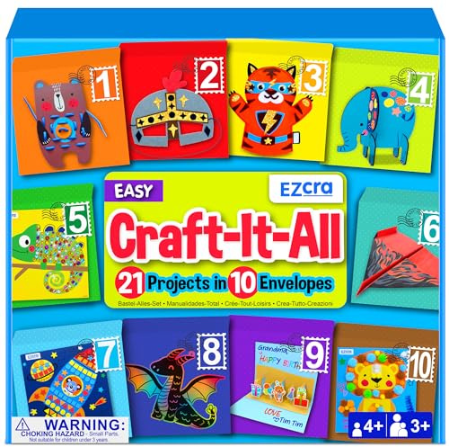 EZCRA Craft Kits for Kids Ages 4-8 – 21 Projects in 1 Craft Box for Kids – All Inclusive No Mess Arts and Crafts Kit, Educational Activity Box for Boys & Girls