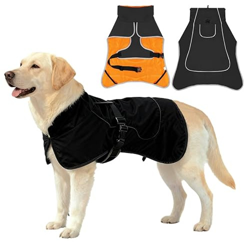 Hunderegenmantel wasserdicht & windfest - Einstellbar für kleine, mittelgroße, große Hunde - Leicht & atmungsaktiv (Schwarz, XL)