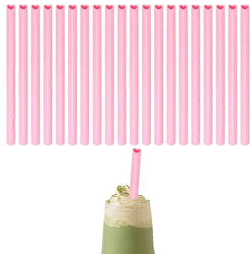 20 Pcs Pink Heart Shaped Reusable Straws for Drinks & Parties | Cute heart-shaped reusable straws with 7mm diameter, perfect for Valentine's Day, cafes, bars, parties and celebrations.