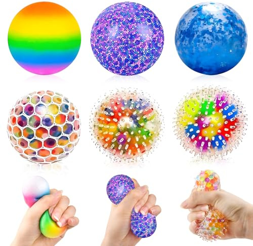 6 Stück Anti Stress Spielzeug Bälle, Squishy Balls, Regenbogen Squeeze Bälle, Stressball Kinder Geschenke, Mitgebsel Kindergeburtstag für Angst abbauen und Beruhigung Geburtstag Geschenke