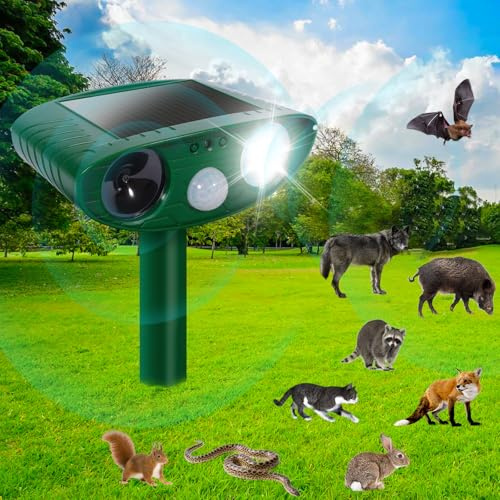 PQETBV Ultrason Repulsif Chat Exterieur, Répulsif Chat avec Détecteur de Mouvement et Lumière LED pour Jardin, Étanche Répulsif Animaux pour Chat, Chien, Écureuil, Renard (511B)