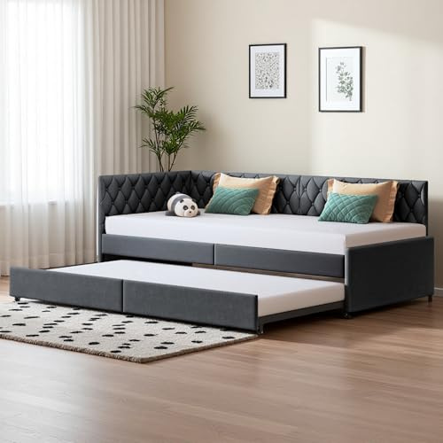 Poeahu Schlafsofa, ausziehbar, 90/180 x 200 cm, 2-Sitzer-Sofa, ausziehbar, mit Lattenrost, Ausziehbett, 2-Sitzer, multifunktional, gepolstertes Bett für Jugendliche und Erwachsene