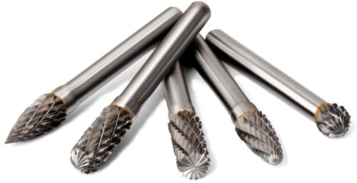 Josaton Tungsten Carbide Rotary Burr Set, 5Pcs Double Cut Die Grinder Bits | 6mm Shank Rotary Point Burr Wood Grinding Drill Bit for DIY Woodworking Metal Polishing Engraving Drilling
