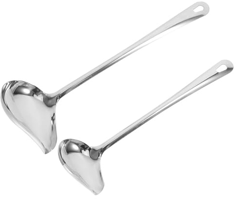 WOFASHPURET Cucharas para Salsa de Cocina Acero Inoxidable 2 Piezas (grande y Pequeño) Cucharón para Condimentos Mango Largo Utensilios para Servir en Restaurante Hogar