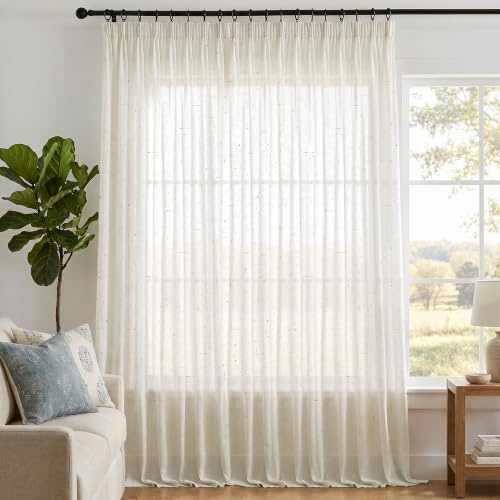 Deconovo Voilage Effet Lin Semi-Transparent Fronceur Lin Naturel, 1 Pièce | L200 x H245 cm rideau léger pour salon et chambre, laisse passer la lumière, préserve l’intimité et habille la fenêtre