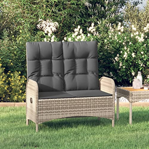 Bendmaxx Gartenbank mit Liegefunktion und Kissen Poly Rattan Grau 107 cm wetterfeste Gartenbank mit Rückenlehne und Armlehnen für Terrasse Balkon Garten modernes Design