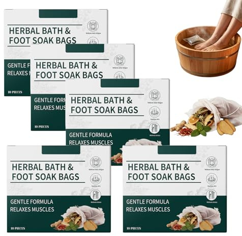 Bolsas de hierbas para remojo de pies, bolsas de hierbas con polvo de artemisa, para aliviar el estrés, la fatiga, combatir el resfriado, eliminar la humedad y promover la relajación (5 Box)