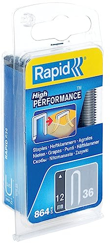Rapid Caja de Grapas de Corona Redondeada para Cables de Bajo Voltaje N.º36 de Acero Galvanizado, 12 mm – 864 Grapas