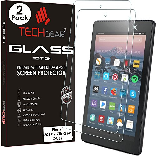 TECHGEAR [2 Stück] Glas Schutzfolie kompatibel mit Amazon Fire 7 mit Alexa Tablet (2019 9. Gen / 2017 7. Gen) - Glas Schutzfolie Anti-Kratzer Schutzabdeckung