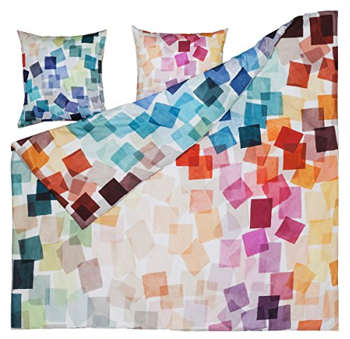 ESTELLA Mako-Satin Bettwäsche Puzzle Multicolor – Geometrisches Design mit modernem Farbspiel | 100% Baumwolle | Reißverschluss - 135x200 cm + 80x80 cm
