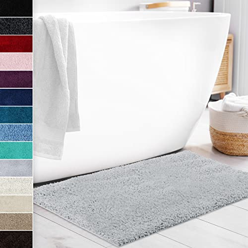 Floordirekt Badematte Sky Soft | Eckig & Rund | Badezimmerteppich | Extra flauschig | rutschfest & Schnell trocknend | Viele Farben & Größen (60 x 100 cm, Silbergrau)