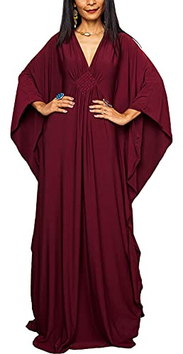 LikeJump Women Boho Kaftan Beach Cover Up Swimwear Kimono Maxi Dress Plus Size Tpos