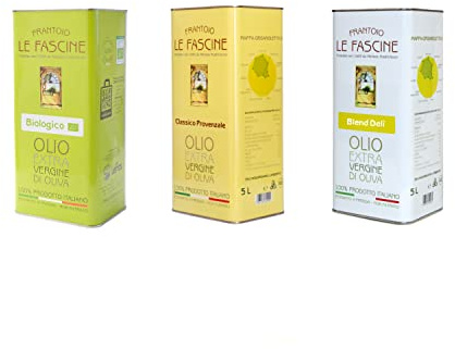 Le Fascine Trittico - Olio Extravergine di Oliva Biologico Classico Provenzale Blend Delì 100% Italiano (3 Latte da 5 Litri)