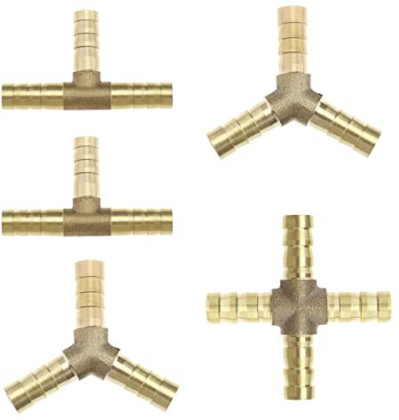 eMagTech 5 Pezzi Connettori Linea Carburante in Ottone da 6 mm 3/4 Vie a Y/T/a Forma di Croce Giunto per Tubo Flessibile a sgancio rapido per Tubo Olio combustibile Aria Acqua Gas