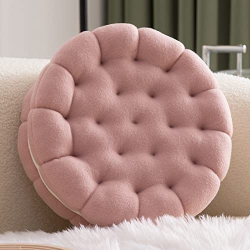 ZYFAB Sandwich Biscuits Round Throw Pillow for Sofa Couch Velvet Cookies Seat Cushions Home Decoration Chair pad for Bed Car Office Supplies,Pink,Diameter:35cm