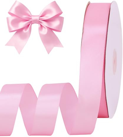 TONIFUL Satin Geschenkband 25mm x 91m,Lichtrosa Geschenkverpackungsband für Geschenkverpackung Weihnachten Geburtstag Valentinstag Hochzeit DIY Dekoration