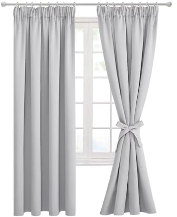 Hiasan Blackout Curtain, Thermal Curtain for Living Room Bedroom with Tiebacks, 2 Panels, 46 x 72 Inch, Silver Grey