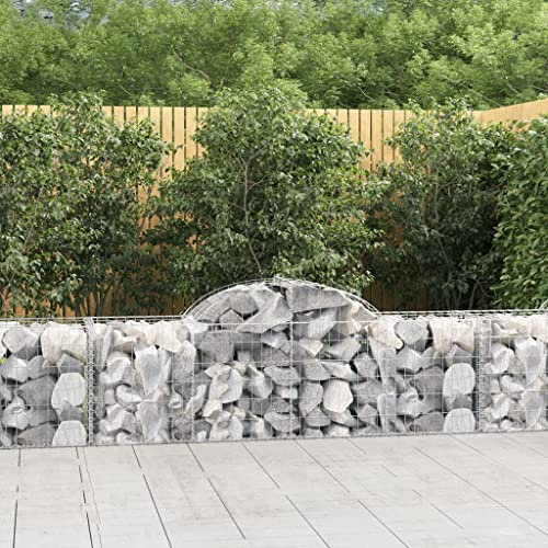 JUNZAI Arched Gabion Baskets 9 pcs 200x50x60/80 cm Galvanised Iron,Gabion Wall Mesh Wire Stone Basket Galvanised Iron Stone Basket Outdoor Spiral Planter Retaining Wall